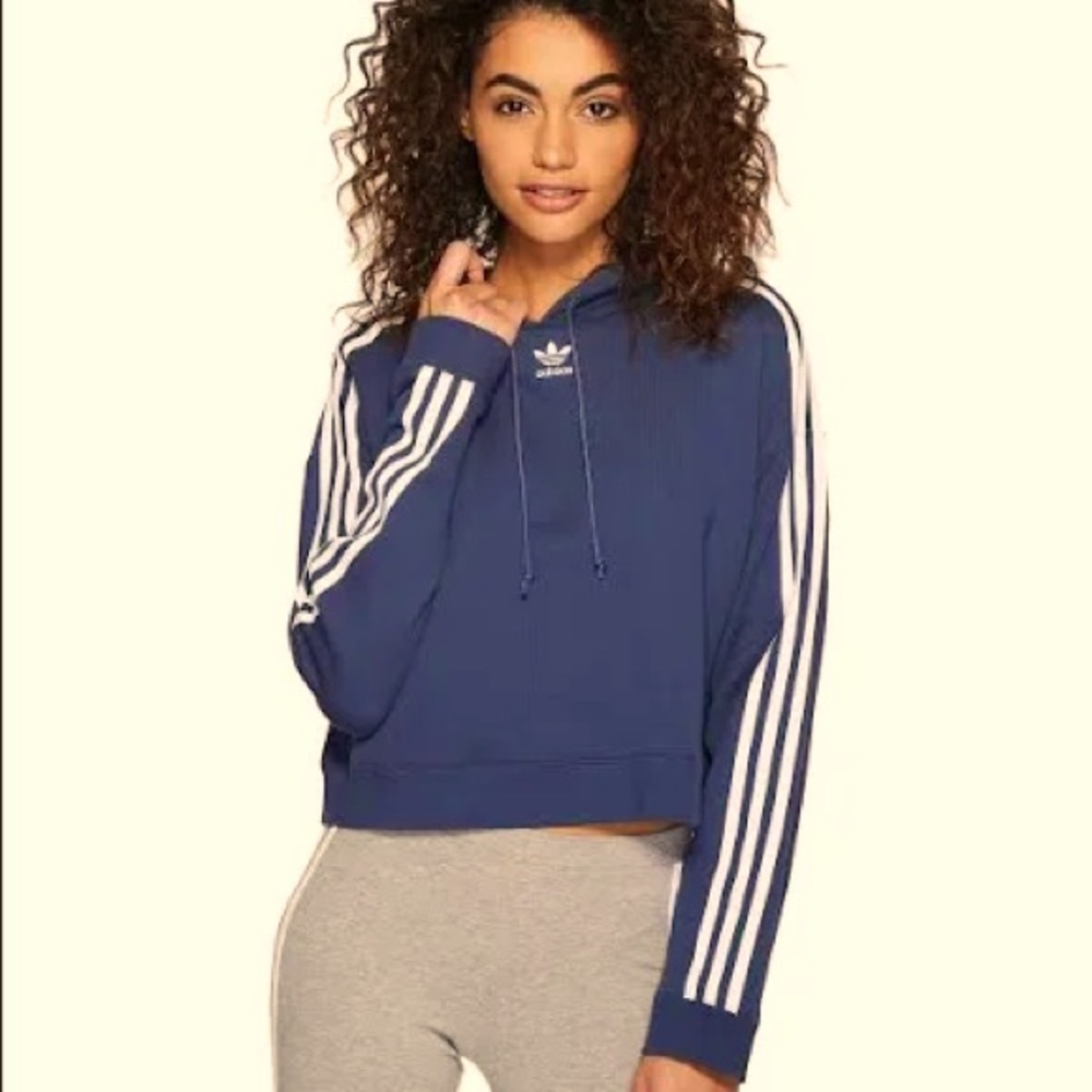 ✨Adidas Cropped Hoodie 3 Stripes - Blue